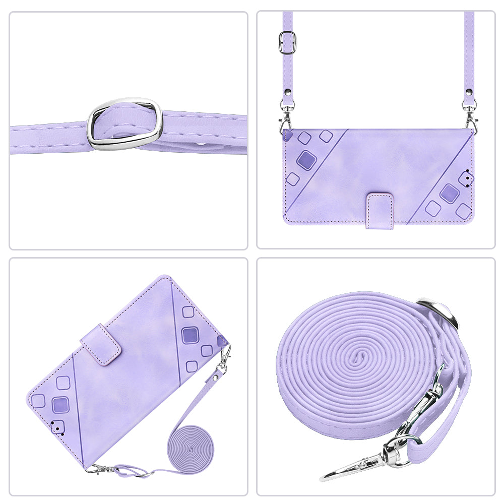 PT005 YB Imprinting Series-7 Crossbody PU Leather Case for Samsung Galaxy A52 4G / 5G / A52s 5G Imprinted Lines Stand Wallet Phone Cover PT005 YB Imprinting Series-7 Crossbody PU Leather Case for Samsung Galaxy A52 4G / 5G / A52s 5G Imprinted Lines Stand Wallet Phone Cover